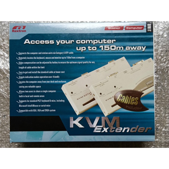 Rextron 1 PS2 Extender Pair VGA over Catx KVM Extender 150 m