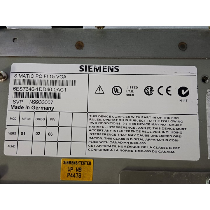 SIEMENS SIMATIC PC FI 15 VGA 6ES7646-1DD40-0AC1